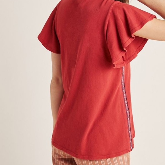 Anthropologie Dolan Left Coast Melinda Embroidered Flutter Sleeve Tee EU… - Picture 2 of 11